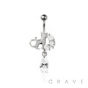 316L SURGICAL STEEL WHIMSICAL CAT DANGLE CZ DROP DANGLE BELLY BUTTON NAVEL RING 